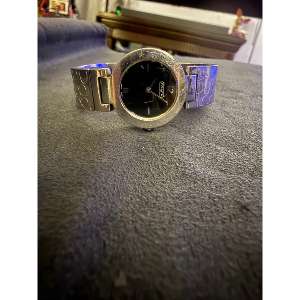 Vintage Coach Arden Bangle Watch Black Dial CC Signature Print Model 0185